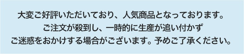 大変ご好評いただいており、人気商品となっております。
ご注文が殺到し、一時的に生産が追い付かず、ご迷惑をおかけする場合がございます。予めご了承ください。